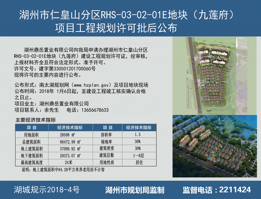 湖州市仁皇山分区rhs030201e地块九莲府项目工程规划许可批后公布